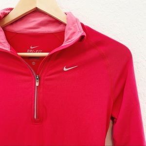 Nike Pink Dry Fit 1/4 Zip Long Sleeve Pullover Top